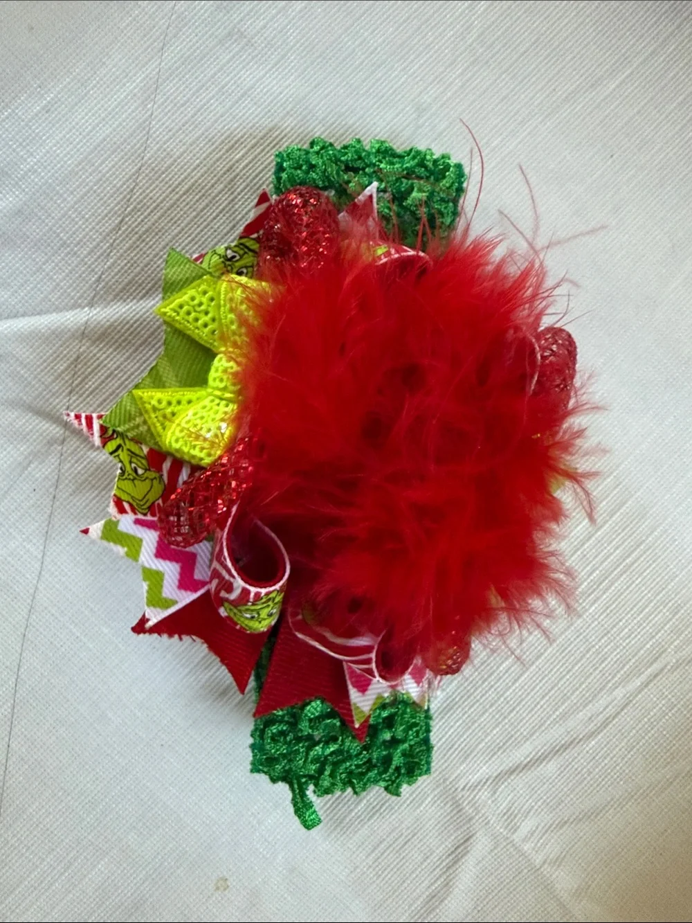 Grinch Red Feather Holiday/Christmas Hair Bow